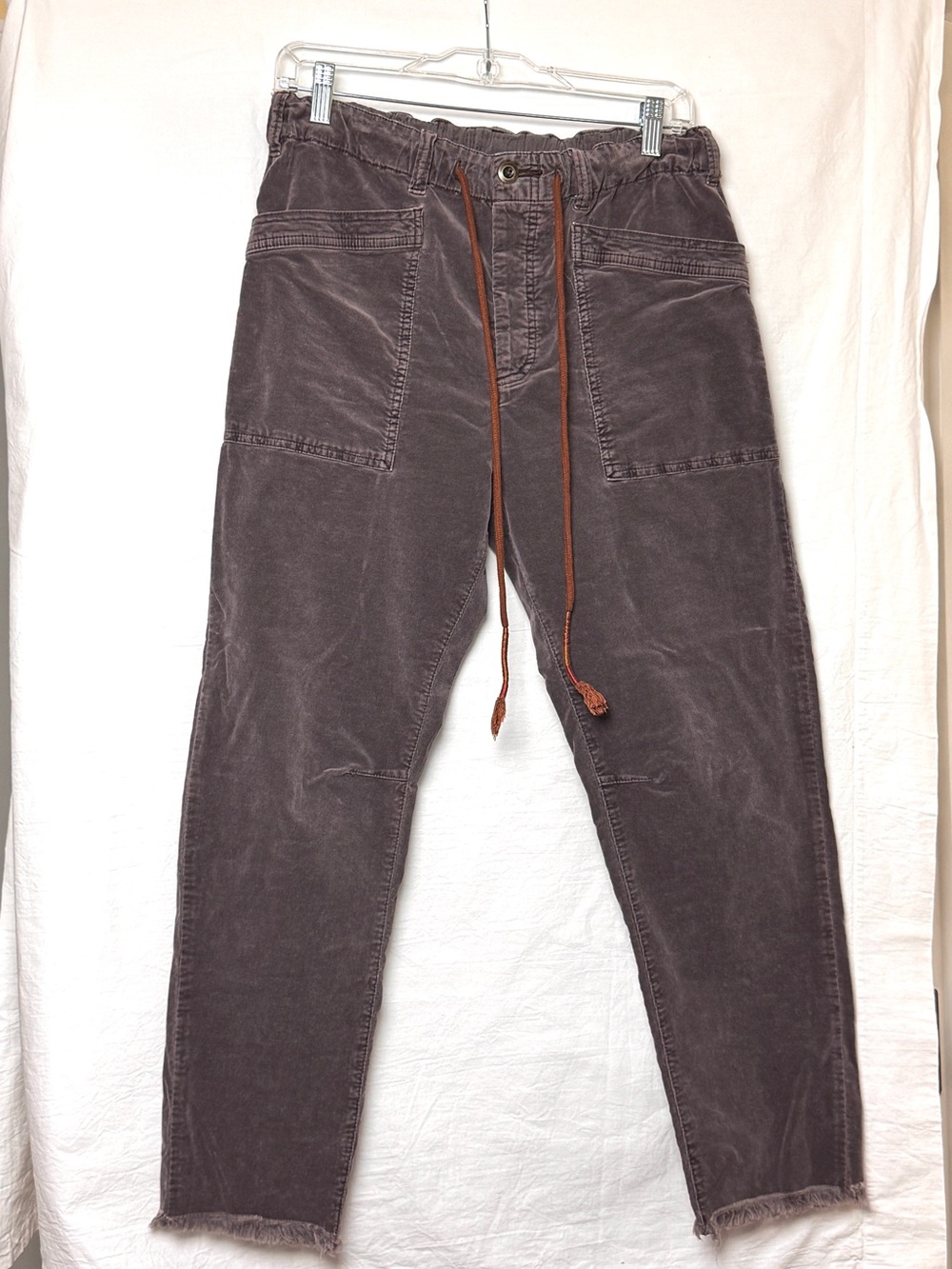Free People Corduroy Utility Pants XS Brown Charcoal Raw Hem Drawstring